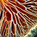 A close-up, artistic and ethereal shot of human skin surface, subtly illuminated to reveal a vibrant, interconnected micro-ecosystem of beneficial bacteria and fungi, glowing softly. They form an invisible, protective shield over the radiant and healthy skin. The background features a soft, abstract blend of colors with hints of traditional Malay design elements. Microscopic, high detail, scientific illustration style.