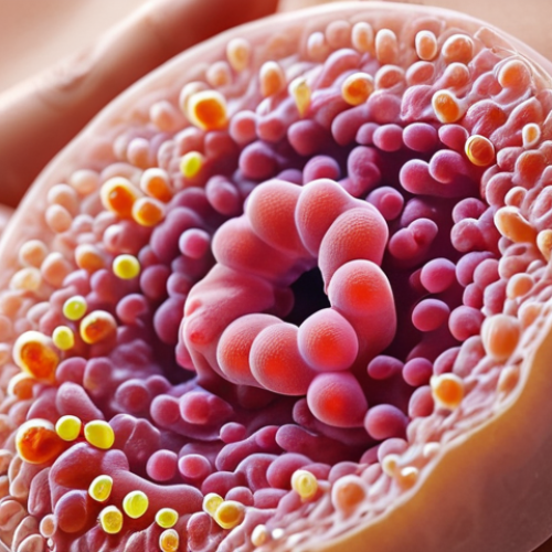 **A close-up shot of healthy, glowing skin with a focus on the skin's microbiome. Tiny, colorful representations of beneficial bacteria (like *Lactobacillus* and *Bifidobacterium*) are subtly overlaid on the skin's surface. The background is soft and blurred.**