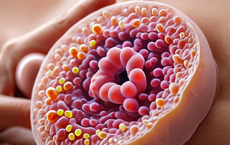 **A close-up shot of healthy, glowing skin with a focus on the skin's microbiome. Tiny, colorful representations of beneficial bacteria (like *Lactobacillus* and *Bifidobacterium*) are subtly overlaid on the skin's surface. The background is soft and blurred.**