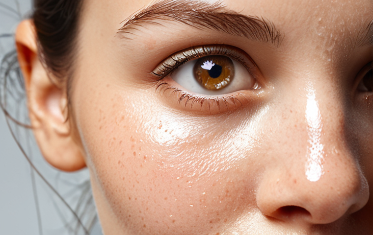 **Image:** A close-up of a woman's face with a healthy, glowing complexion. Focus on the skin's texture – smooth, hydrated, and balanced. Subtle details like fewer blemishes and reduced redness. Soft, natural lighting to emphasize the skin's radiance. Maybe include a bottle of facial oil with the word "Probiotics" subtly visible on the label.
